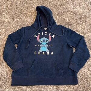Disney Women’s Lilo & Stitch Ohana Navy Blue Pullover Fleece Hoodie Size XL